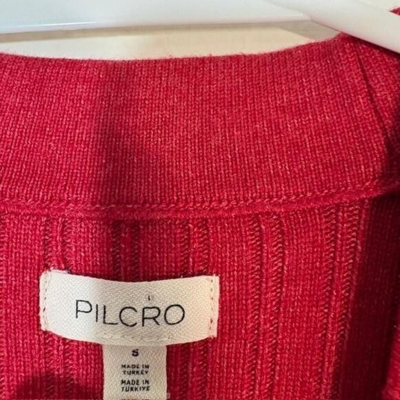 Pilcro Cardigan Sweater Womens Small Red Ribbed Asymmetric Button V Neck Knit - Picture 3 of 7